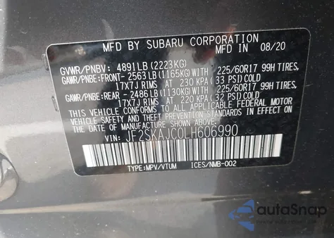 2020 Subaru Forester Premium from USA, damaged, VIN JF2SKAJC0LH606990